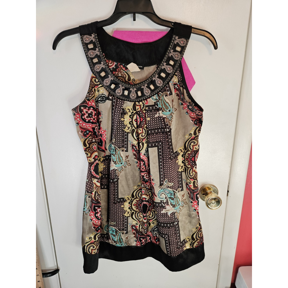 Perception Women's Size Medium Sleeveless Top with Embellished Neckline